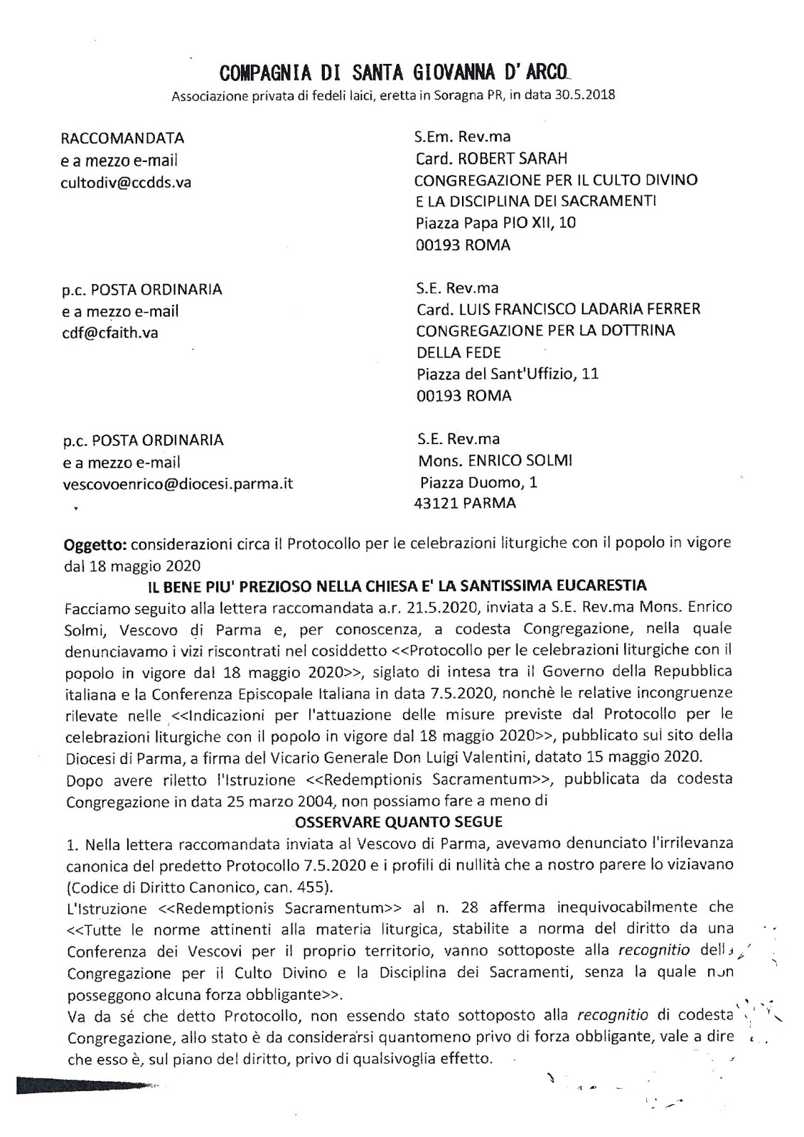 Mil Messainlatino It Gruppo Stabile Di Parma Scrive Alla Congregazione Per Il Culto Divino Vizio Di Forma Manca La Recognitio Del Protocollo Cei Sulla Modalita Della S Comunione In Mano