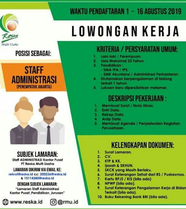 Lowongan Kerja Agustus 2019 Di Pt Reska Multi Usaha Medan