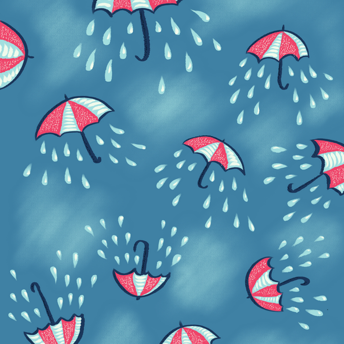 Raining umbrellas pattern drawn for Illustration Friday