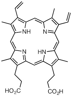 The chemical structure of protoporphyrin IX.