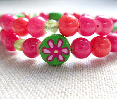 Bright pink green physics sciart jewelry bracelet