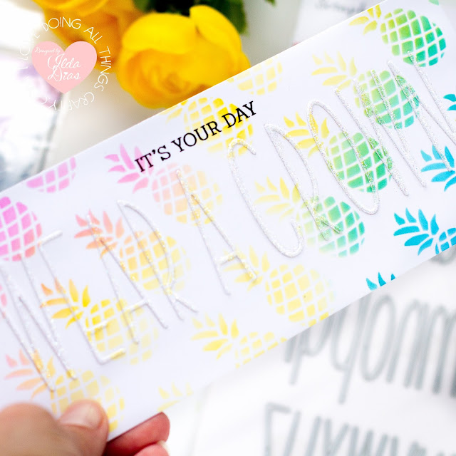 Rainbow, Pineapple, Slimline Cards,Scrapbook.com,Card Making, Stamping, Die Cutting, handmade card, ilovedoingallthingscrafty, Stamps, how to,  Brights, summer, birthday,punny sentiments,