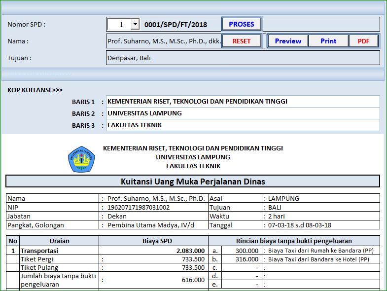 Aplikasi Excel SPPD dan Surat Tugas Versi 2 ExcelManiacs