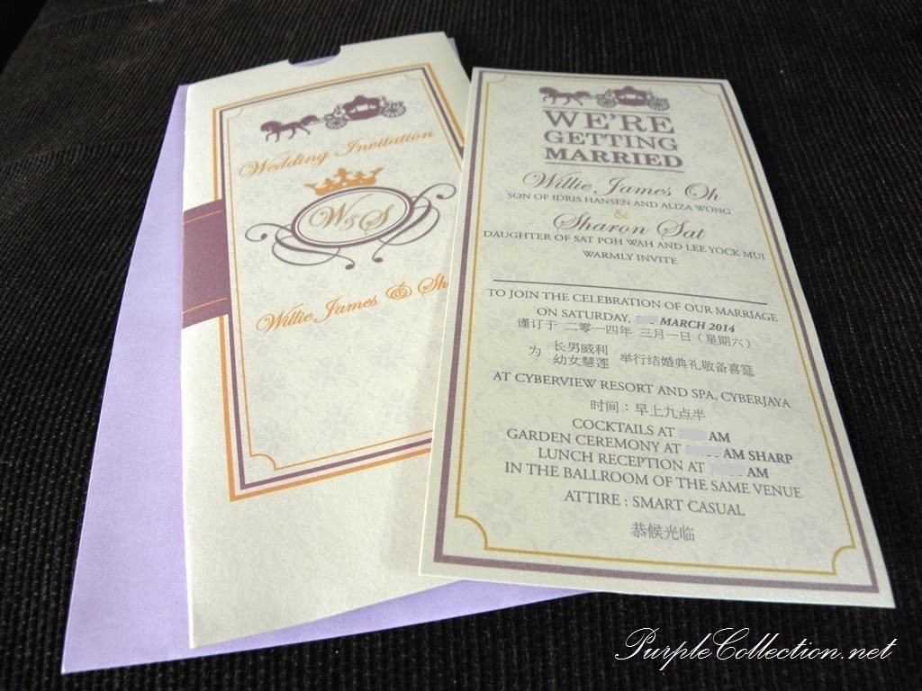 horse carriage, pocket, wedding card, chinese, malay, kad kahwin, cyberview resort and spa, cyberjaya, garden ceremony, purple, envelope