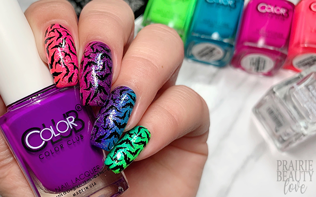 Prairie Beauty 12 Nails Of Halloween Neon Rainbow Gradient Bat Nail Art