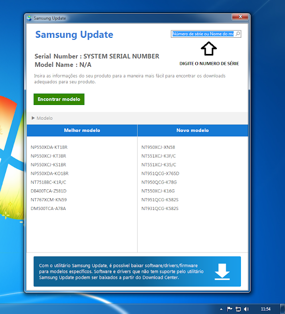 Modelo compatível com Samsung Update