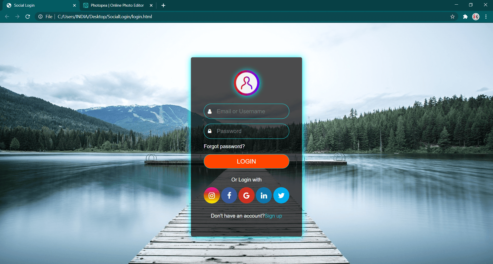Login with Social media Social Login form with HTML and CSS