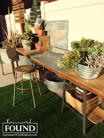 creative spaces, DIY, diy decorating, farmhouse style, fast cheap and easy, garden, furniture, industrial, junk makeover, junking, outdoors, re-purposing, rustic style, salvaged, spring, up-cycling, vintage, potting bench, galvanized metal, in the yard