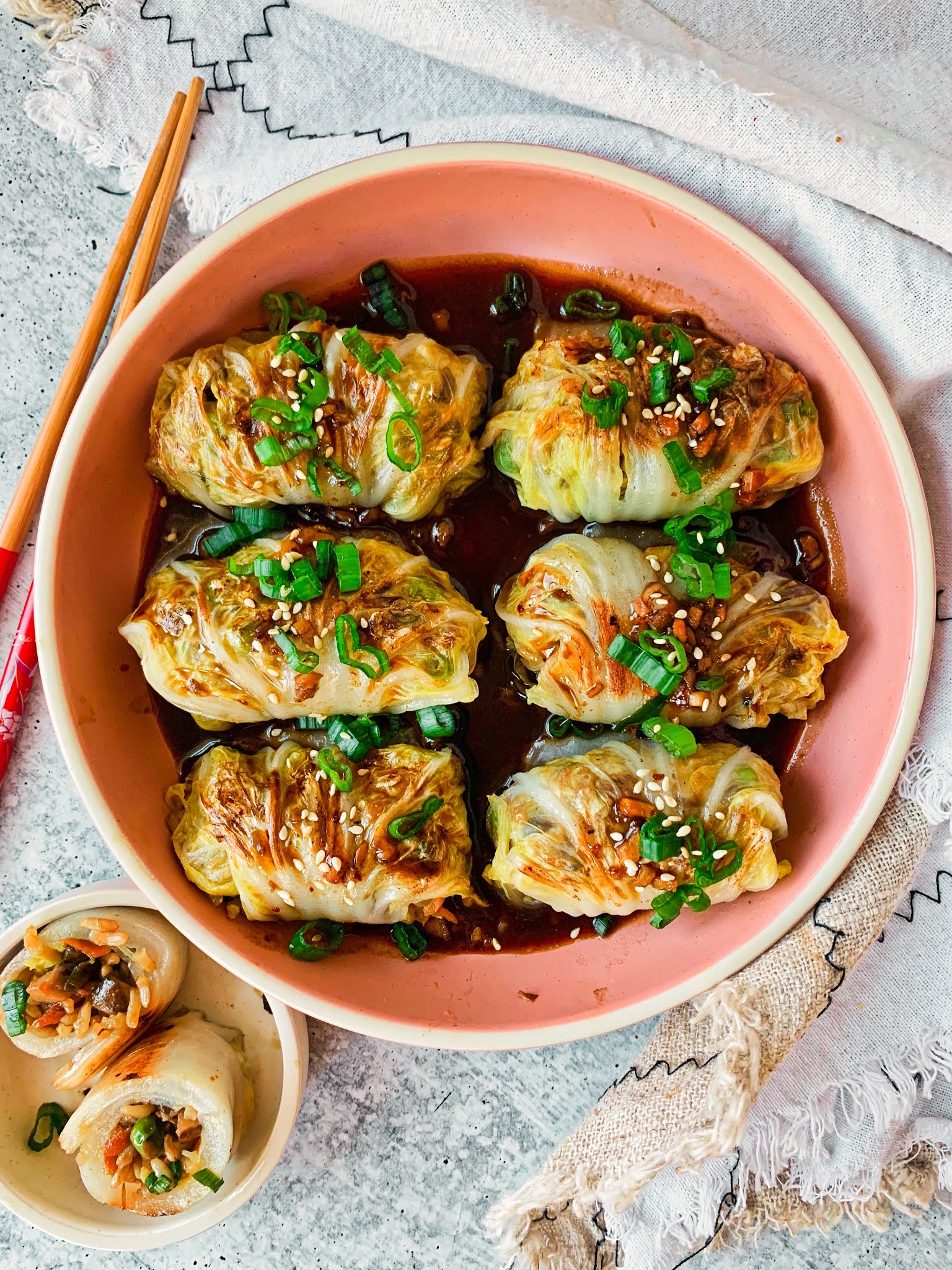 Napa Cabbage Rolls with Vegan Stuffings