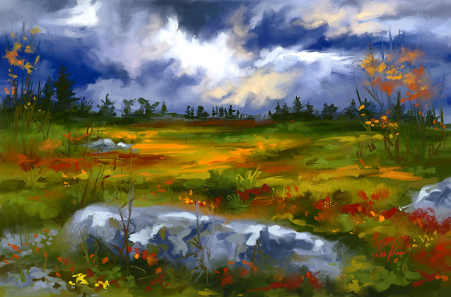 Evening before rain digital mysterious landscape painting by Mikko Tyllinen