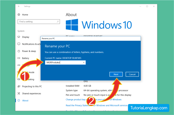 How to rename or change computer name on Windows 10
