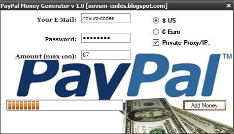 Novum Codes - Keygens - Cracks - More: PayPal Money Generator v 1.0