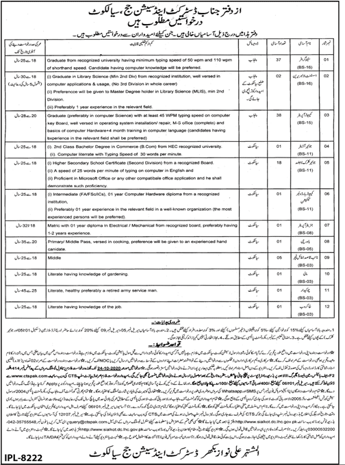 Job In District & Session Court Sialkot | CTS October Jobs 2020