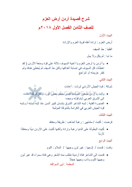 شرح قصيدة اردن ارض العزم الداعم الناجح