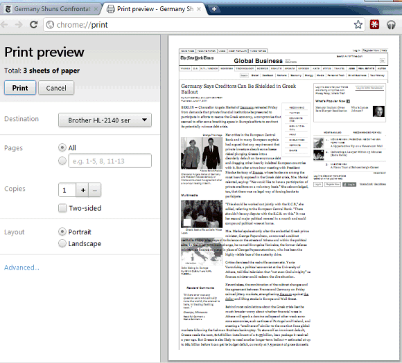 print preview in google chrome