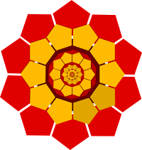 Flower shape created by red and yellow pentagons