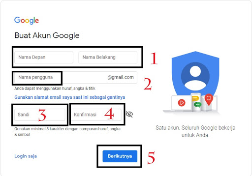 Jelaskan cara membuat akun gmail