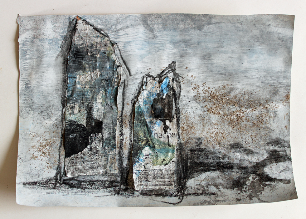 Von Leidenberg Zwei Häuser 29 5 X 21 Cm Abtönfarbe Asche Wachsmalstift Auf Erem Papier
