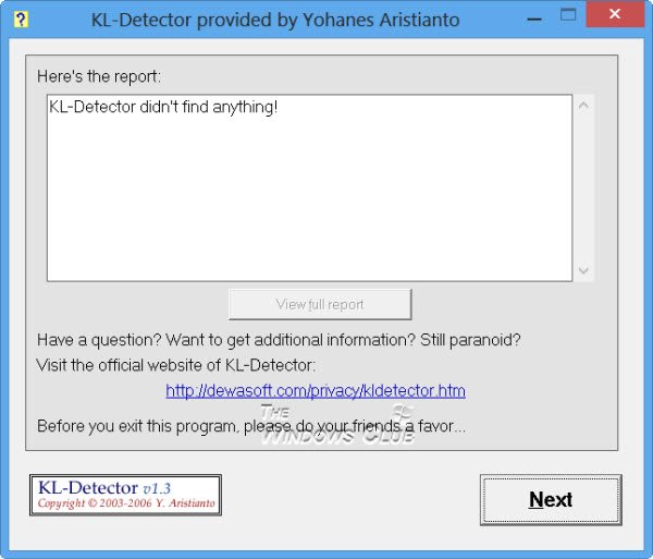Бесплатный детектор кейлоггеров для Windows 10
