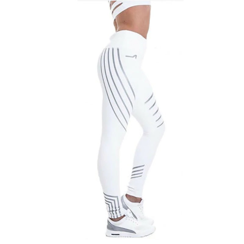 Women Solid Fitness Gym Legging Striped Print Sport Leggings Elastic ...
