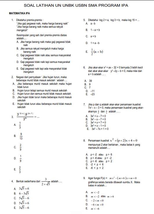 Soal Tes Penjurusan Sma Matematika Doc