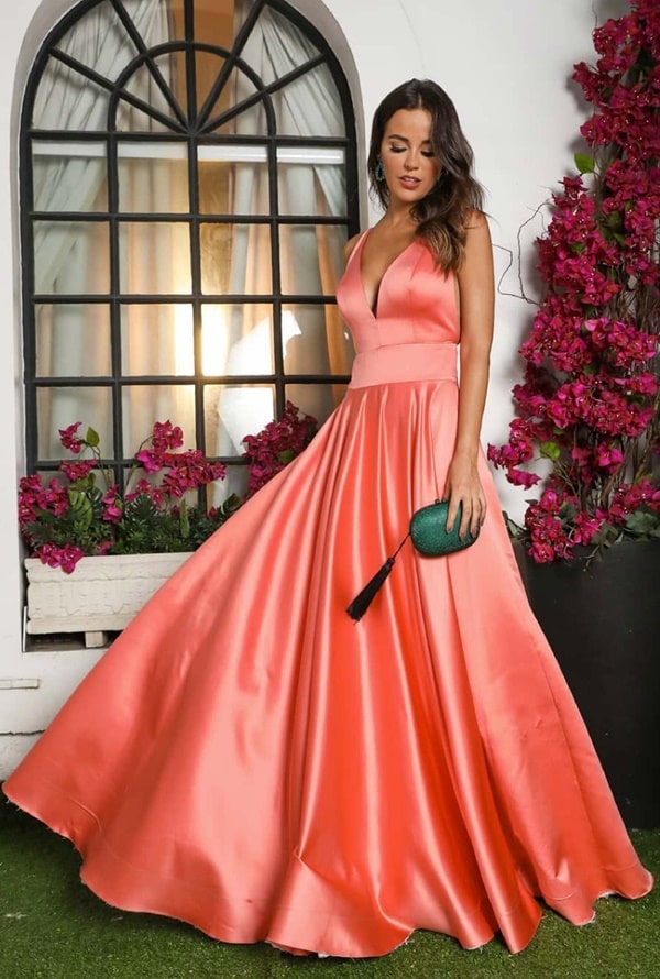 Vestido Longo Coral Madrinha Vestido Laranja Coral Vestido