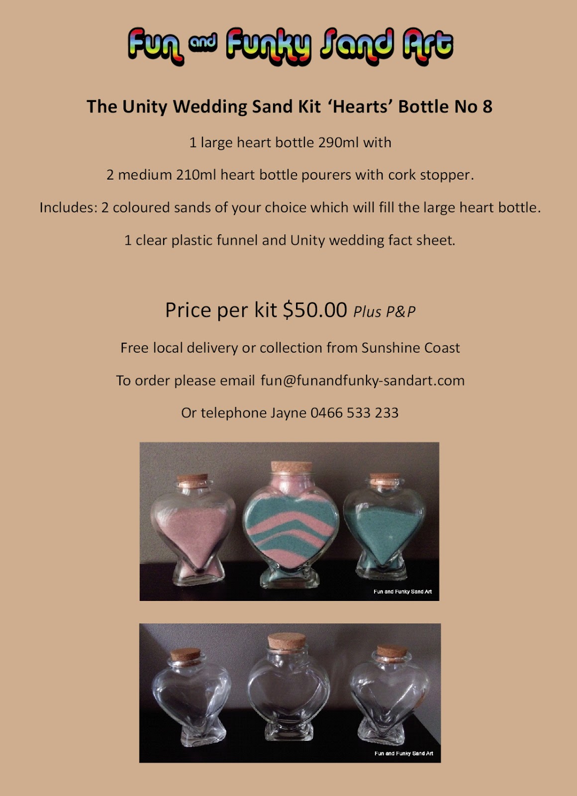 Fun and Funky Sand Art Unity Wedding Ceremony sand kits and coloured