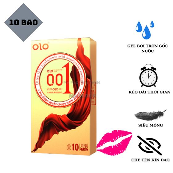 [HỘP] BAO CAO SU OLO SIÊU MỎNG 0.01MM, GAI + GÂN NỔI ĐẶC BIỆT, GEL BÔI TRƠN HYALURONIC ACID GỐC NƯỚC, KÉO DÀI THỜI GIAN – 10 CÁI/HỘP