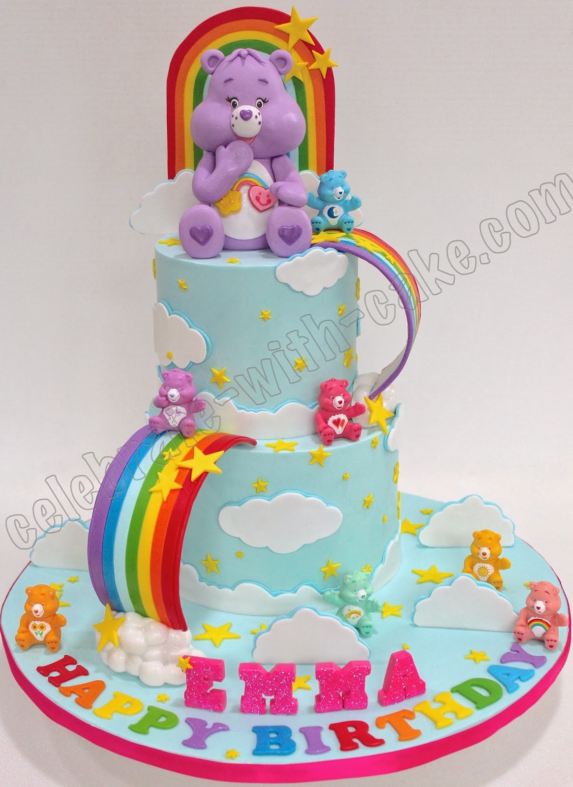 Celebrate with Cake! Care Bears and Rainbow 2 tier Cake