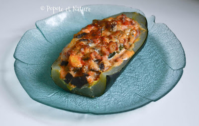 Courgettes farcies aux aubergines, tomates et lardons © Popote et Nature Courgettes farcies aux aubergines, tomates et lardons