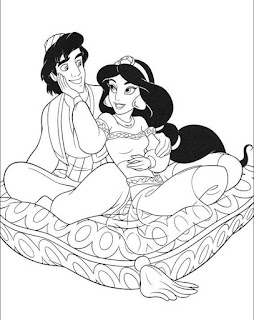 Coloring pages of Aladdin and Jasmine on the flying carpet