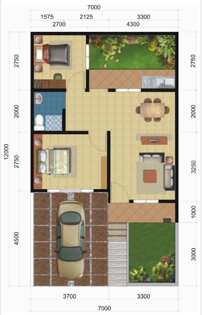 Denah rumah minimalis 3 kamar ukuran 5x12 Terbaru 2022 