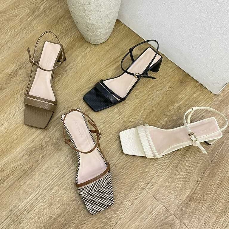 GIÀY SANDAL GÓT DÂY NGANG XÉO SƯỜN CAO 5P 34