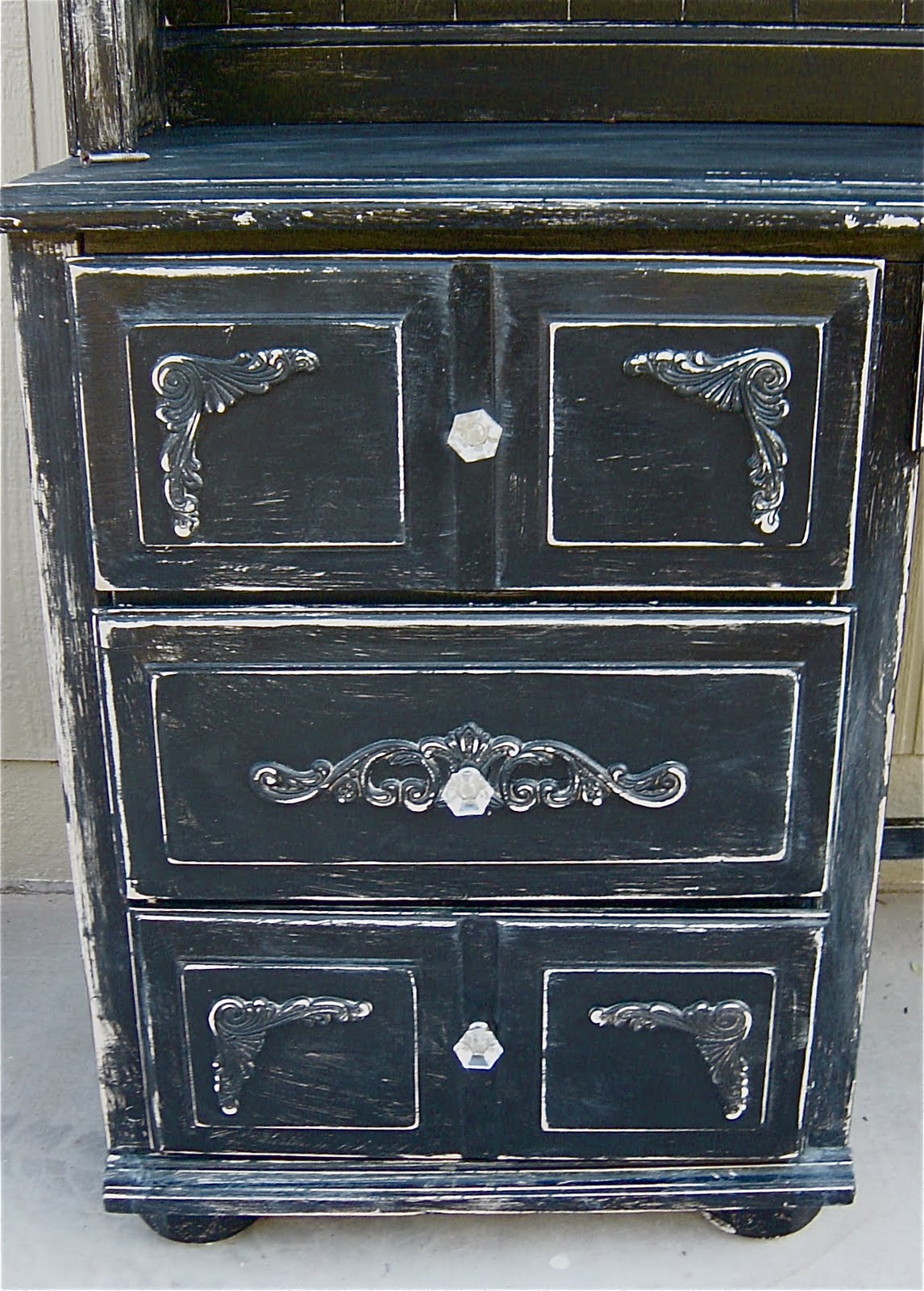 The Backyard Boutique by Five to Nine Furnishings Black Distressed Hutch/Desk with Crystal Knobs