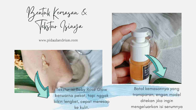 Tekstur isi dan kemasan botol Beby Rose Glow Serum