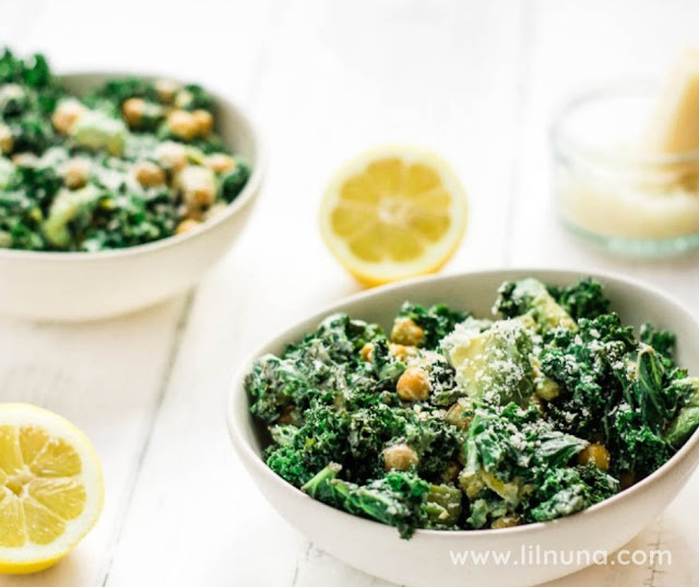 Roasted Kale Caesar Salad With Chickpeas And Avocado