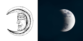 crescent moon line art (public domain) and photo by J.J.
