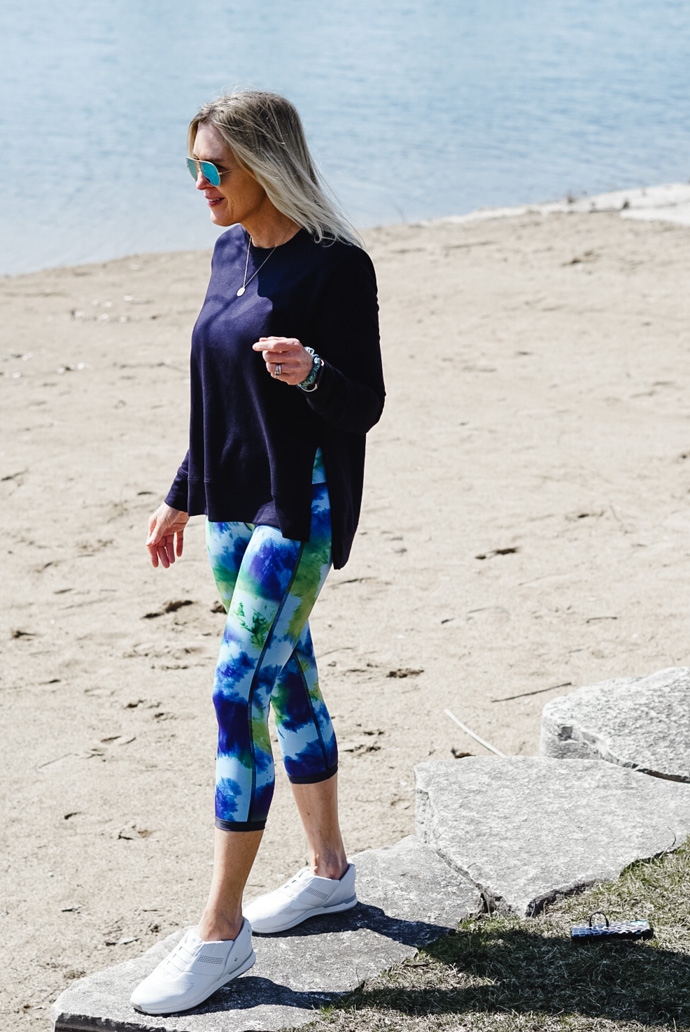 blue and green tie-dye leggings