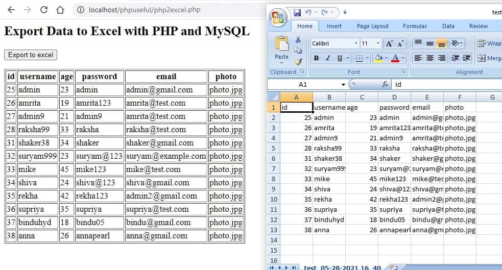 Export Data to Excel with PHP and MySQL