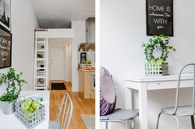 Kitnet decorada, feminina, clean, detalhes étnicos. Blog Achados de Decoração