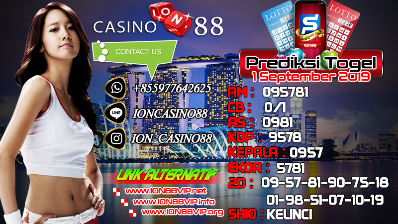 Prediksi Togel Singapore 1 September 2019 IONCASINO88