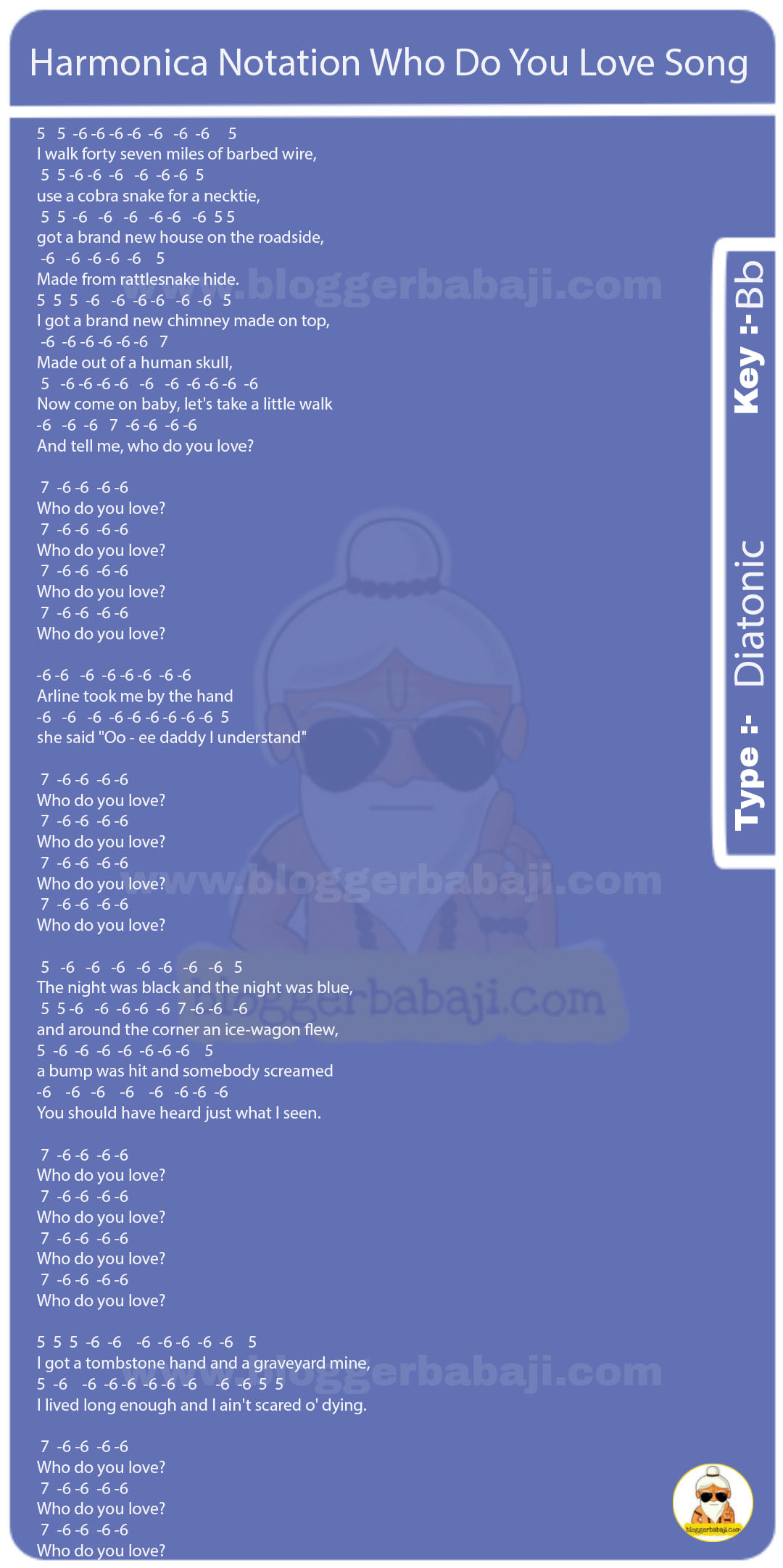 Harmonica Notation Who Do You Love Song
