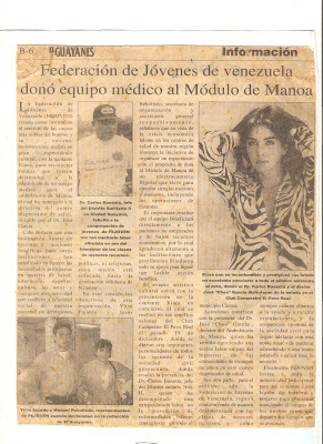 Donación de equipo médico al Ambulatorio Manoa,  Año 1995.