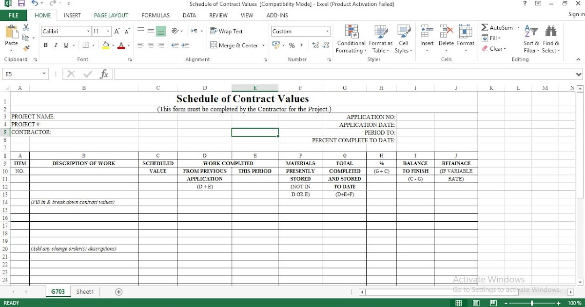 Schedule of Contract Values ُExcel Template Software engineering