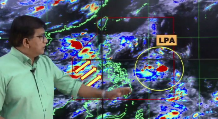 PAGASA weather specialist Meno Mendoza reporting for the latest location of Low Pressure Area (LPA).