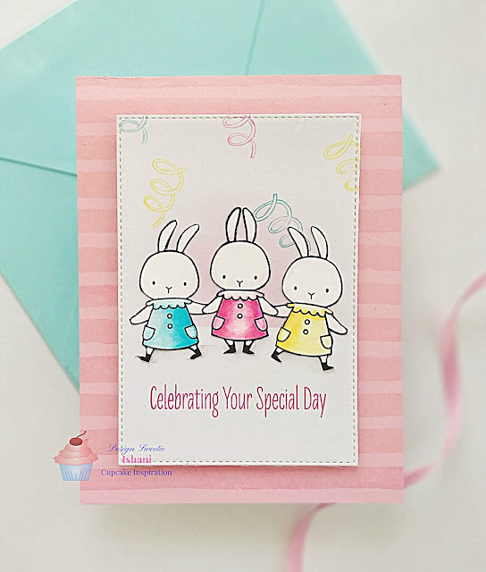 CIC, Quillish, water colouring, Zig clean colour brush pens, Mftstamps, Birthday card, MFT Somebunny stamps set, MFT watercolour background cling stamp, Easter Birthday