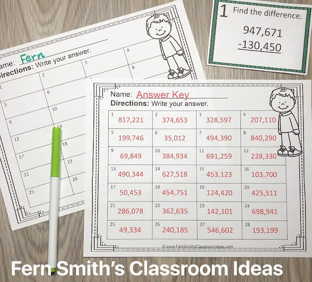 4th Grade Go Math 1.7 Subtract Whole Numbers Task Cards #FernSmithsClassroomIdeas