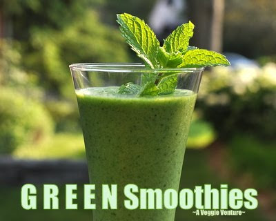A 'green smoothie', here, banana, mango and spinach