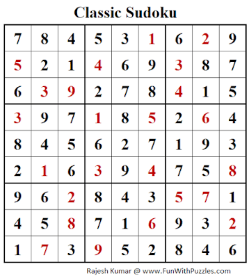 Solution of Classic Sudoku Puzzle (Fun With Sudoku #272)