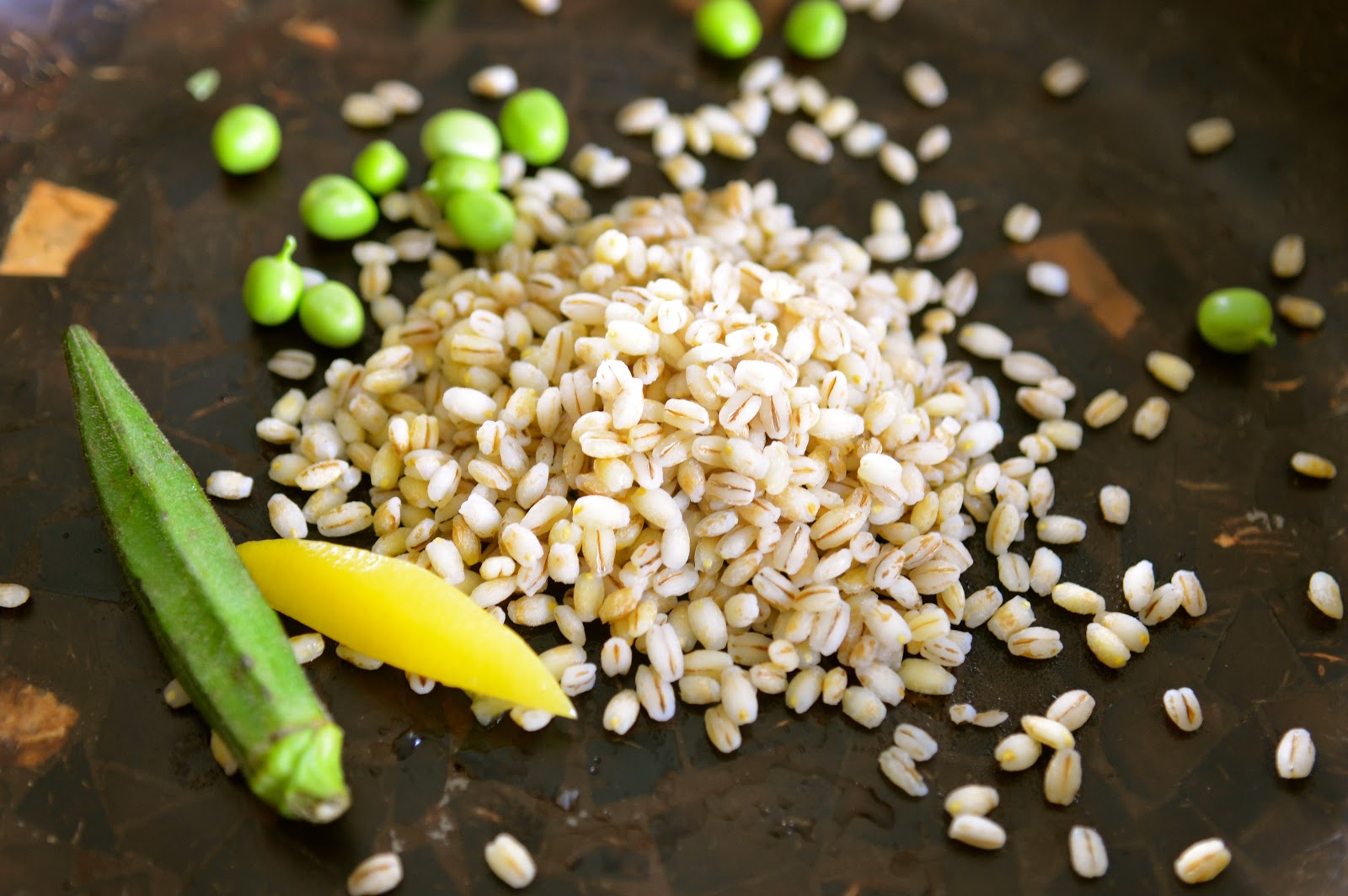 The Food Lane Kitchen: Pea & Okra Barley Risotto with Fried Porcini